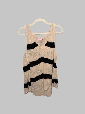 Cream & Black Striped Knit Tank Top